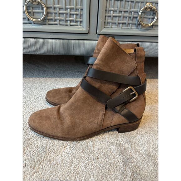 SEE BY CHLOE Suede Ankle Boot Brown Leather Buckle Strap Low Heel, $575 - Picture 3 of 7